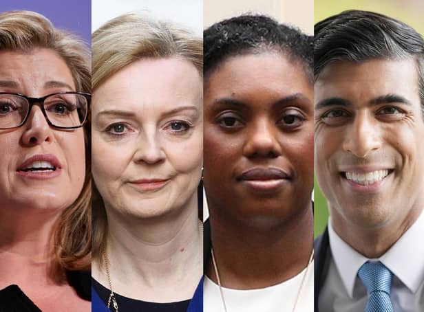 The four remaining Conservative Leader candidates (L-R) Penny Mordaunt, Liz Truss, Kemi Badenoch, Rishi Sunak,  Conservative MP’s will cast their votes in their party’s leadership contest with the eventual winner expected to be announced on September 5,2022. (Photo by Getty Images)