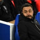 Brighton and Hove Albion head coach Roberto De Zerbi was booked for his protestations at Leicester City