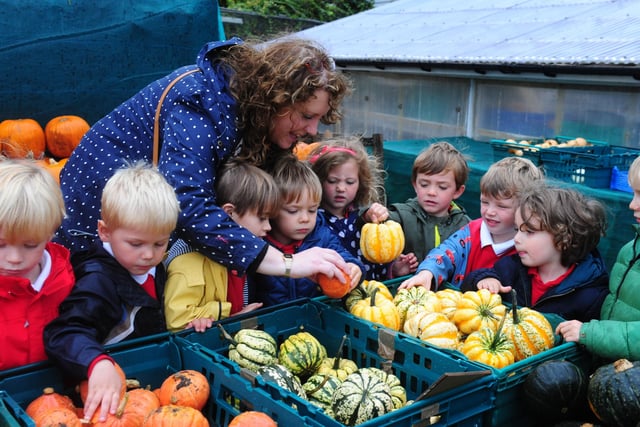 Teacher Ruth Parnell and members of the pre-prep at Windlesham House School explore the display in 2015