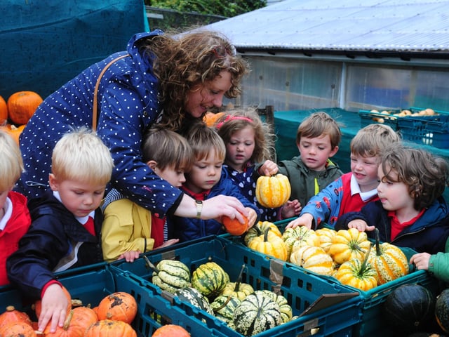 Teacher Ruth Parnell and members of the pre-prep at Windlesham House School explore the display in 2015