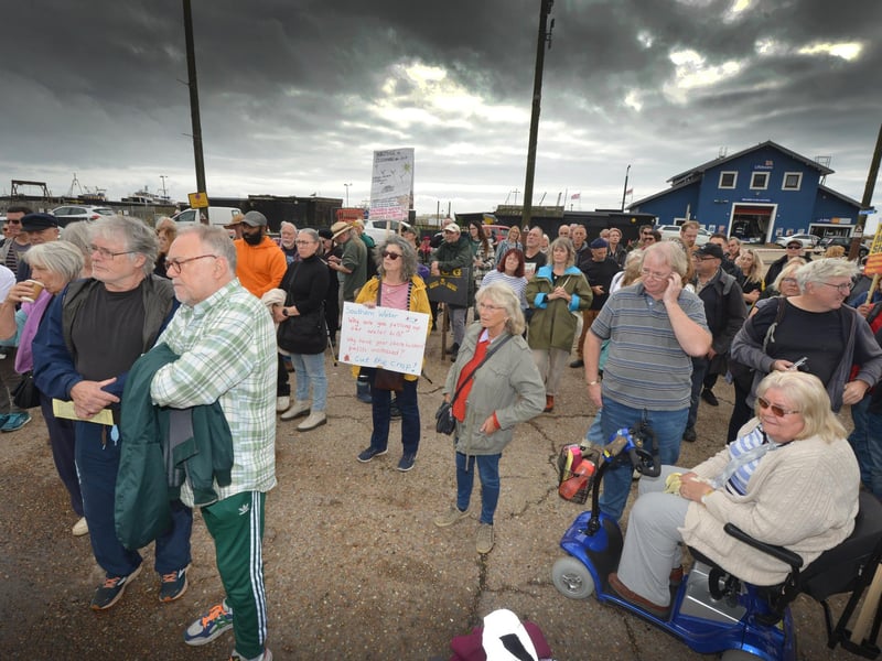 Protest outside Southern Water's Your Water Matters event in Hastings Old Town on October 12 2023.