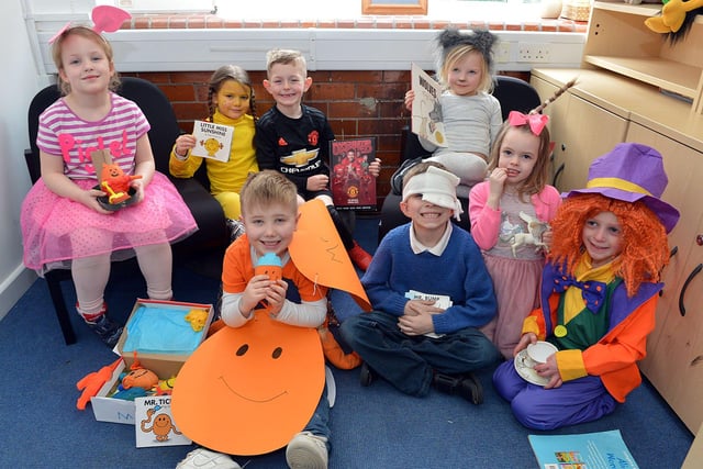 Children from reception to Year 2 at Spire Nursery & Infant School celebrating World Book Day in March 2020