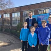 Head teacher Aaron Morrissey with pupils at Broadwater CE Primary School in Worthing, as the school gets ready to celebrate its 150th anniversary