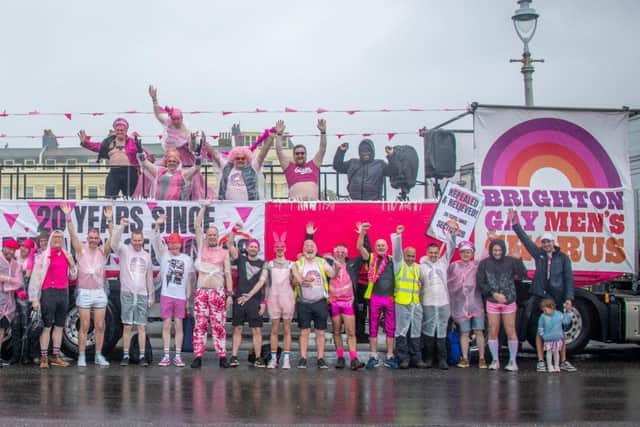 Brighton Gay Men's Chorus float in 2023 Brighton Pride Community Parade