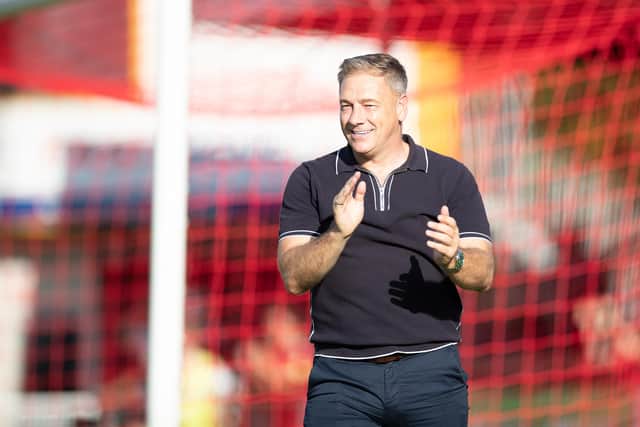 Crawley Town boss Scott Lindsey was all smiles after the Newport County win. Picture: Eva Gilbert/SussexWorld