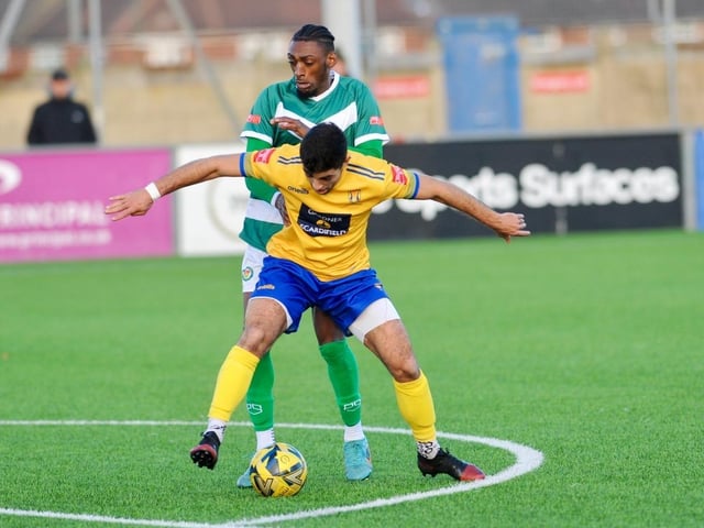 Action from Lancing's 3-2 win over Ashford United on Saturday. Picture by Stephen Goodger