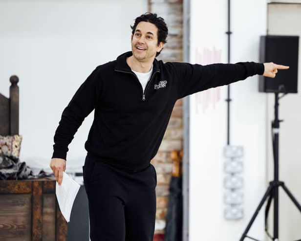 In rehearsals: Adam Garcia (Caractacus Potts) Photo by Becky Lee Brun