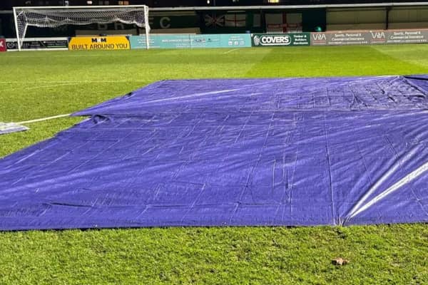 Covers on the problem part of the pitch at Nyewood Lane | Picture: BRTFC