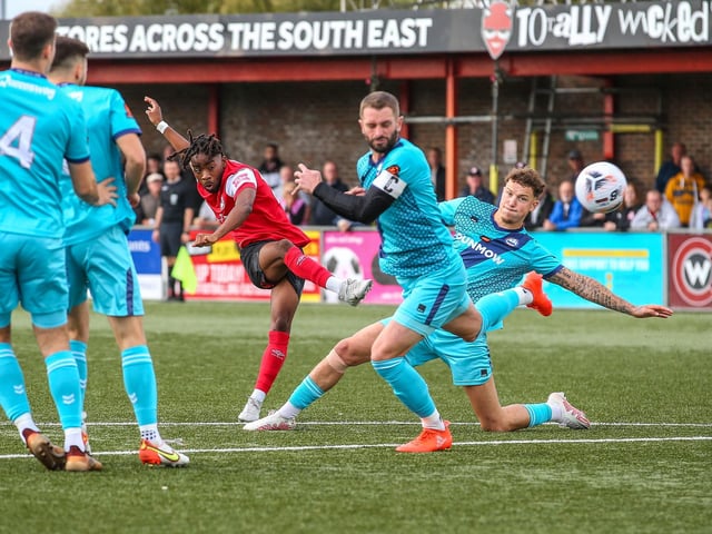 Action from Eastbourne Borough's National League South clash with Braintree at Priory Lane