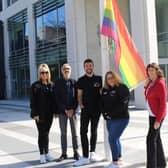 Councillor Sue Mullins, Cabinet Member for Community Engagement and Culture, was joined by CBC staff and members of Crawley LGBTQIA+ as the Pride flag was raised.