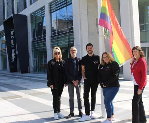 Councillor Sue Mullins, Cabinet Member for Community Engagement and Culture, was joined by CBC staff and members of Crawley LGBTQIA+ as the Pride flag was raised.