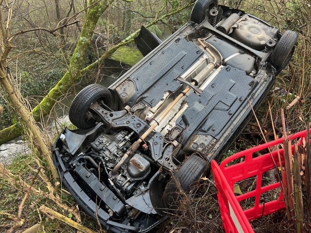 A rolled over car on London Road, just outside Burgess Hill, on Christmas Eve (Tuesday, December 24)