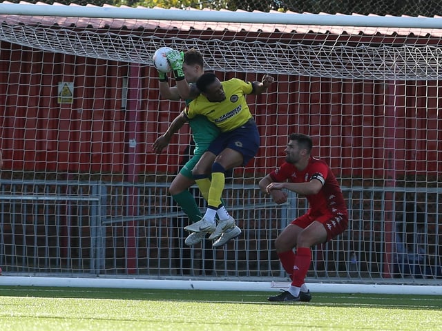 Action from Worthing's National League South clash at home to Farnborough at Woodside Road