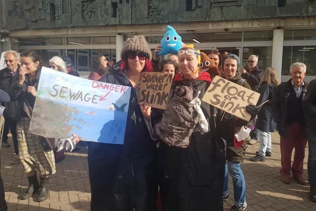 Demonstration outside County Hall, Lewes before Monday's meeting