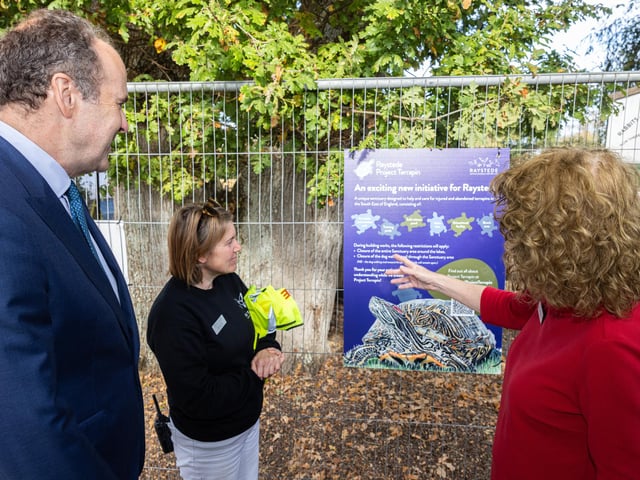 Visiting Project Terrapin education facility – The Lord-Lieutenant of East Sussex with Gemma Price (Head of Education) and Stephanie Smith (Raystede CEO)