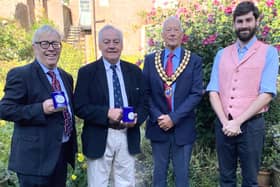 Chairman of Horsham Twinning Association Lawrence Long, Acting Vice-Chairman Raymond Welton, Horsham District Council Chairman David Skipp, and George Graham assistant curator Horsham Museum & Art Gallery. Photo contributed