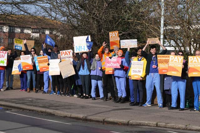 Doctors on strike outside Worthing Hospital on Monday morning (March 13). Photo: Eddie Mitchell