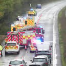 Emergency services at the scene of a collision on the A23 on Saturday, October 24. Photo: Eddie Mitchell