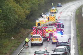 Emergency services at the scene of a collision on the A23 on Saturday, October 24. Photo: Eddie Mitchell