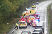 Emergency services at the scene of a collision on the A23 on Saturday, October 24. Photo: Eddie Mitchell