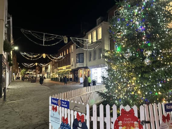 The Rotary Tree of Goodwill, looking down on South Street.