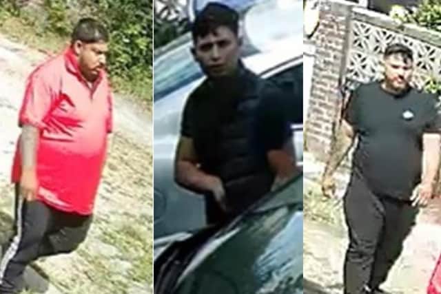Detectives are keen to speak with three men (pictured) who may have information which could help them with their enquiries regarding criminals using distraction techniques to commit damage and lower the value of vehicles being sold privately in Sussex. Picture courtesy of Sussex Police