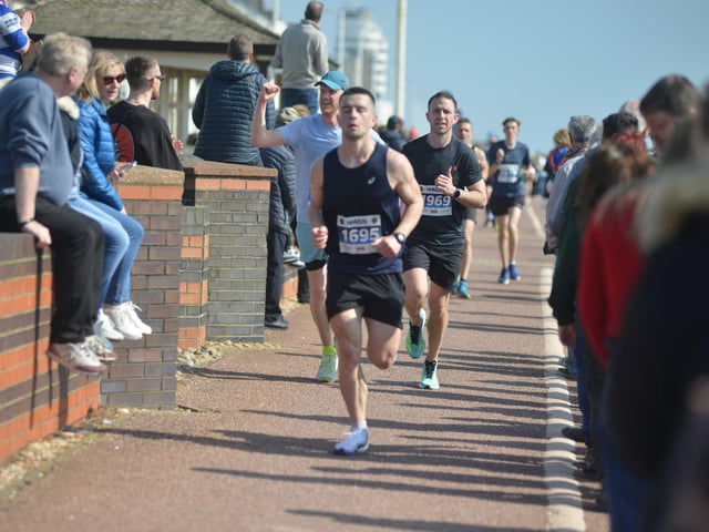Images from the finish area at the 2026 Hastings Half Marathon