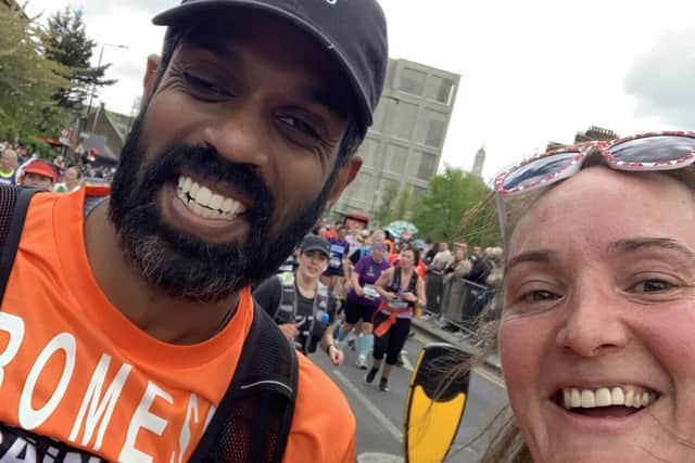 Romesh Ranganathan stops for a selfie with Martine.