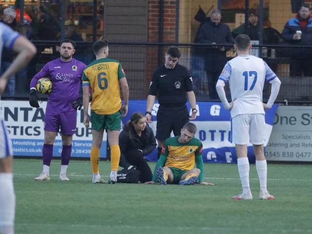 FA Trophy action between Horsham and AFC Totton