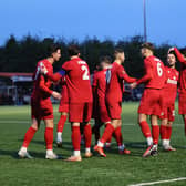 Worthing pictured celebrating in their recent win at Eastbourne - and it was another away victory, this time against Truro, that lifted them to second in the table | Picture: Mike Gunn