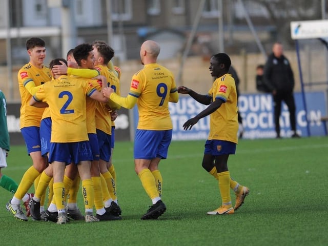Action from Lancing's 3-2 win over Ashford United on Saturday. Picture by Stephen Goodger