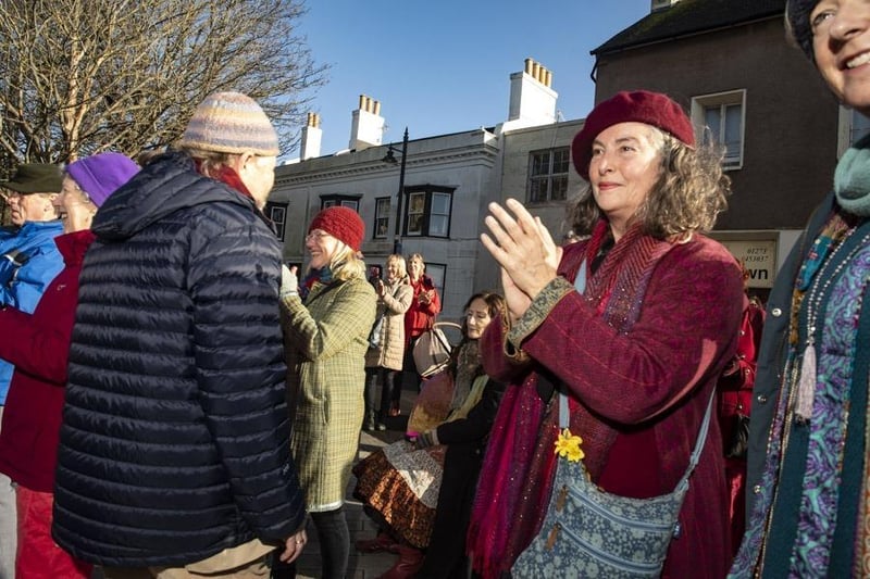 Musicians led the vibrant celebratory procession through Shoreham to honour photographer Marilyn Stafford