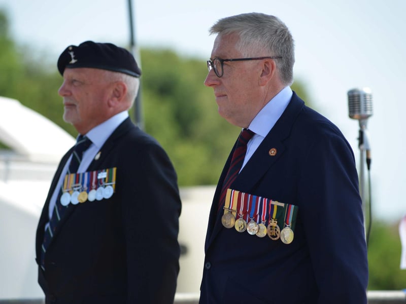 Eastbourne Armed Forces Day 2026. Matt Ticehurst, event host, left and Martin Heffer, Deputy Lieutenant East Sussex.