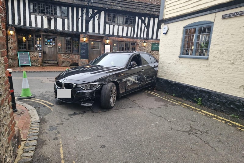 In pictures: Car crashes into wall in East Sussex village