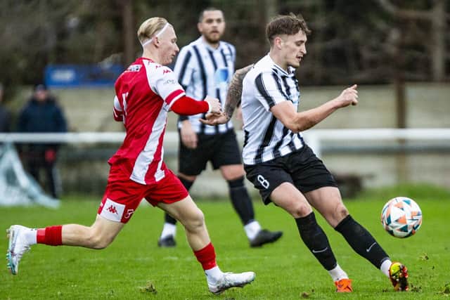 Steyning - pictured in recent action at Peacehaven - are three points clear in third spot after a win at Crowborough | Picture: Paul Trunfull