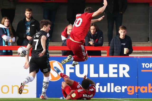 Acrobatics from Crawley Town versus Crewe - but they lost 4-2 | Picture: Natalie Mayhew / ButterflyFootball