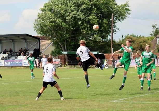 Action from Pagham FC v Petersfield Town FC, a pre-season friendly at Nyetimber Lane