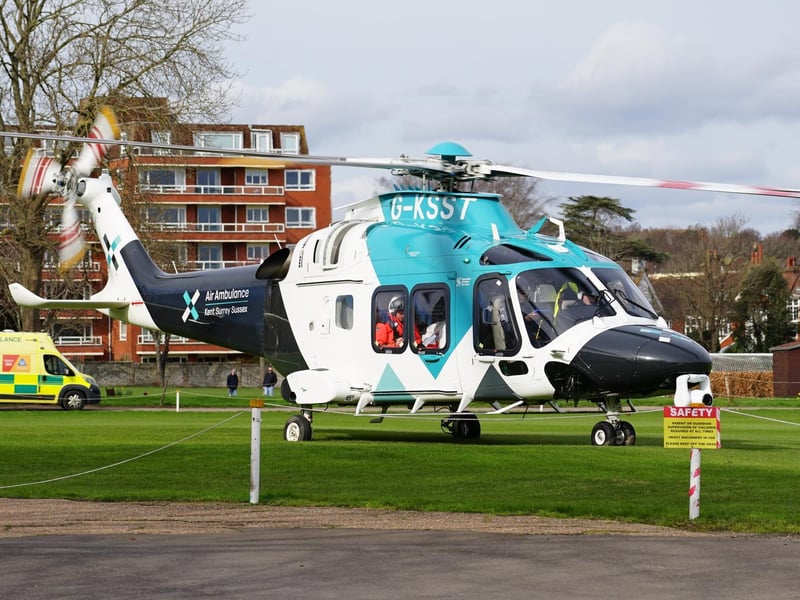 The air ambulance lands near the scene