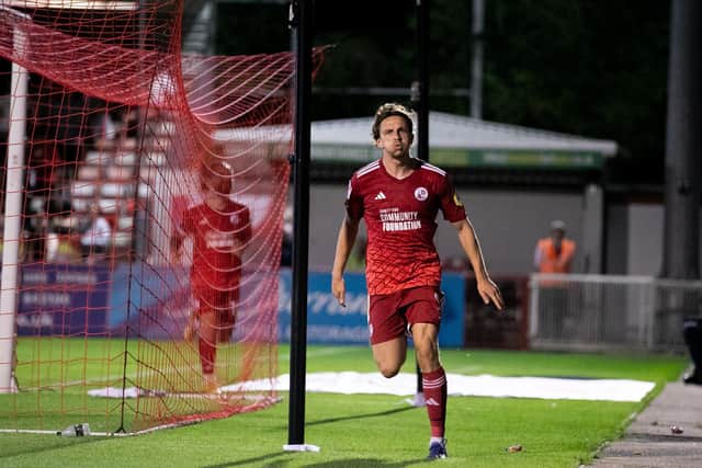 Danilo Orsi celebrates his goal against MK Dons in August | Picture: Eva Gilbert