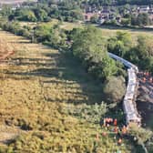 An aerial view of the train derailment. Picture by Eddie Mitchell