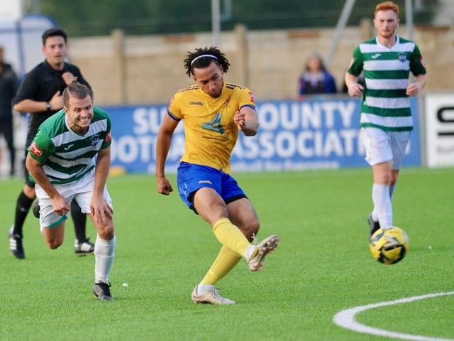 Action from Lancing's win over Corinthian in the Isthmian south east division