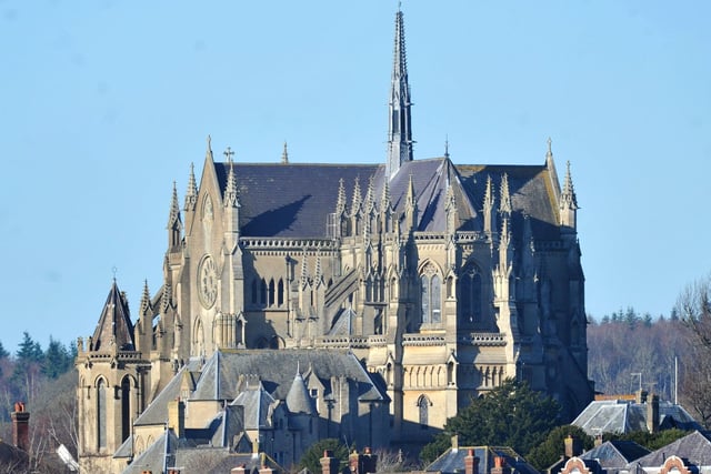 Arundel Cathedral is sited at the highest point of the town, with the top of it made deliberately higher than the castle to show religion as being the most important