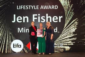 Jen Fisher, owner of Mini First Aid (Sussex) receives her award from Pip Wilkins and Gillian Morris