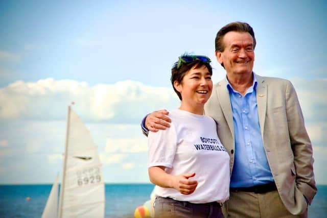 Katy Colley with water campaigner Feargal Sharkey in September 2023