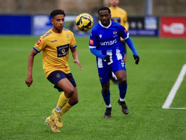 Action from Lancing FC's 1-0 home loss to East Grinstead Town in the Isthmian south east division
