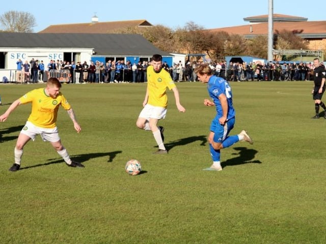 Action from Selsey's 4-3 win over Godalming in the SCFL Division 1