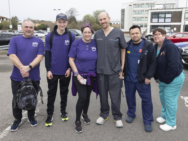 Billy and Beyond CIC founder Nicci Parish and family with members of Worthing Hospital’s ITU team, who came down to show their support
