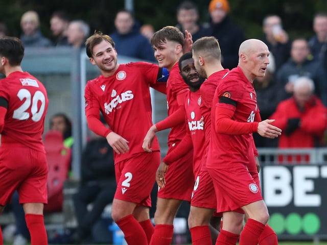 Worthing v Eastbourne Borough in action at Woodside Road on Boxing Day