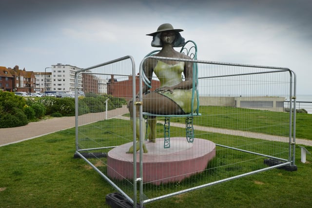 Sculpture titled Tschabalala Self: Seated, outside the De La Warr Pavilion in Bexhill, was vandalised for the second time on May 15. This photo was taken on May 22.