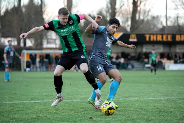 Burgess Hill Town do battle at Three Bridges, where it ended 0-0 | Picture: Eva Gilbert